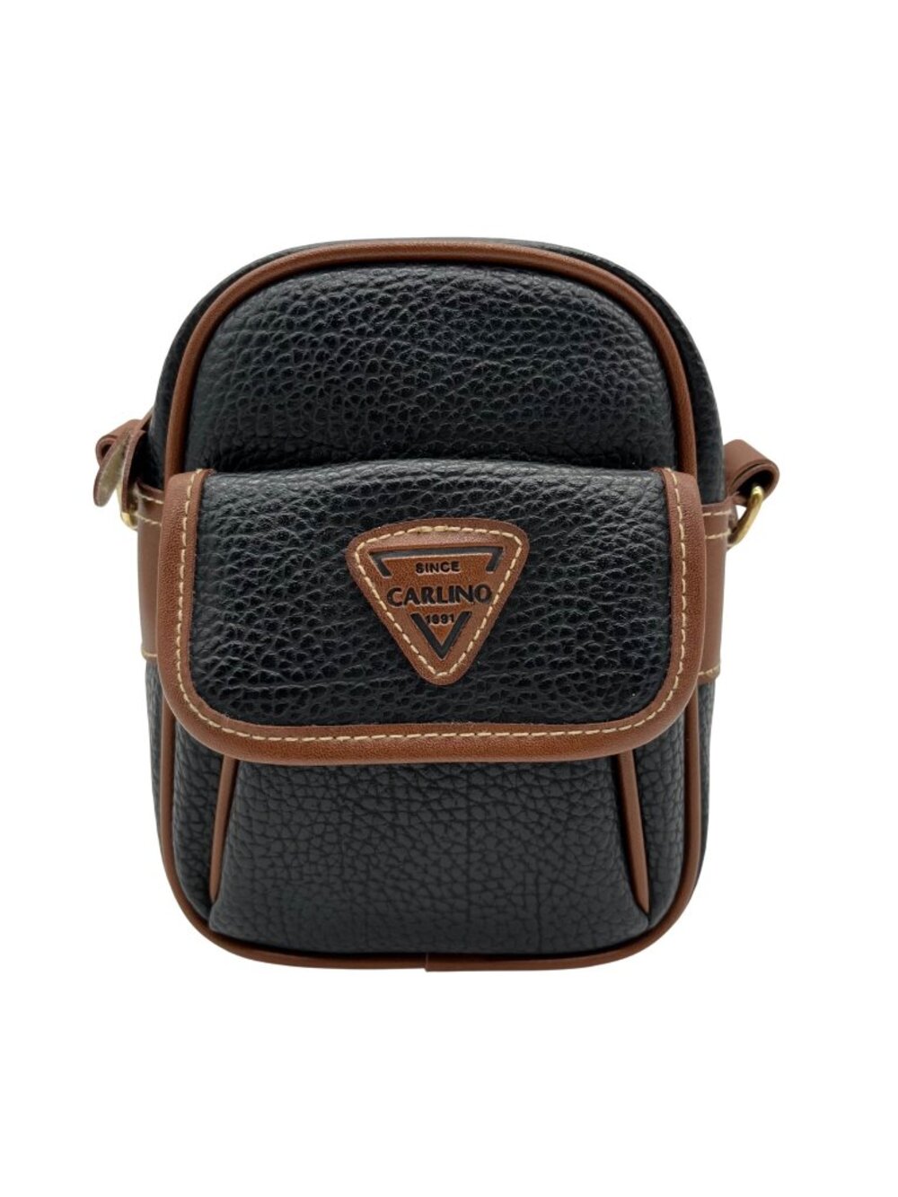 Carlino Black & Brown Pebbled Leather Crossbody Bag